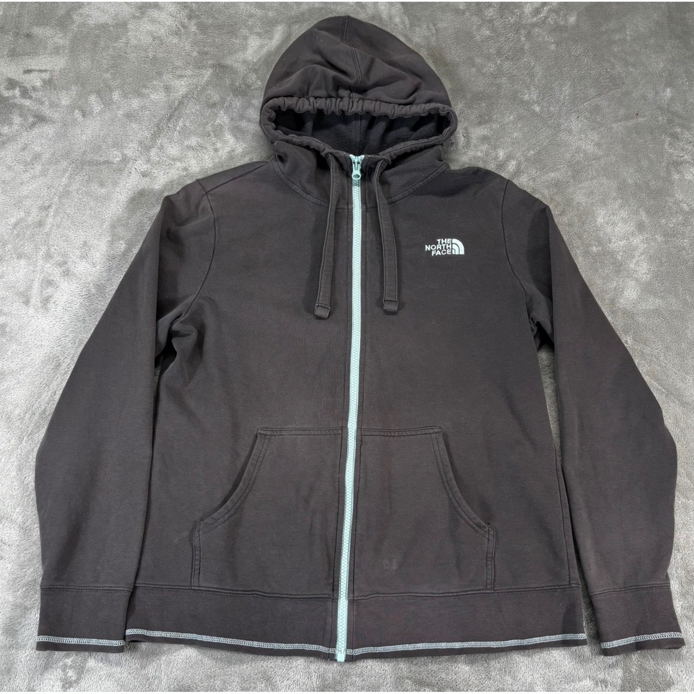 The North Face Full Zip Hoodie Women L‎ Gray Mint Green Excellent Fleece Jacket